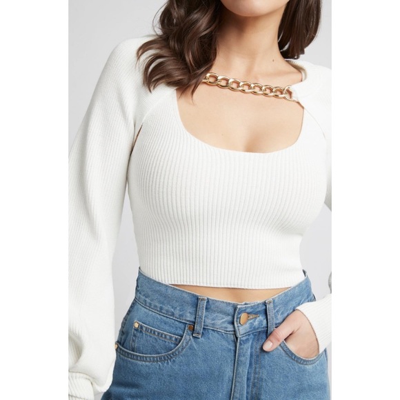 SHEIKE Khloe Cream Knit Chain Link Cropped Cardi Shrug NWT - Picture 3 of 13